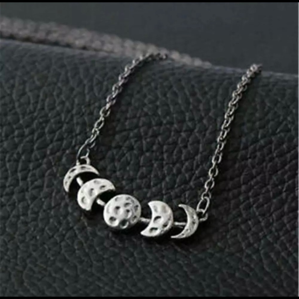 Moon Phase Silver Necklace Triple Goddess Wiccan